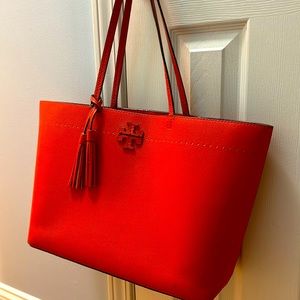 Authentic Tory Burch leather tote. Orange.